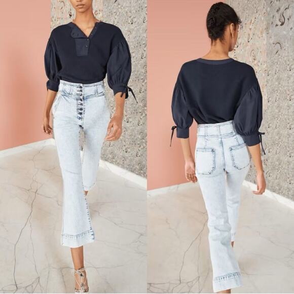 Ulla Johnson Ellis Flare Leg Jeans Acid Wash Sz 2 Cropped High Rise Button Fly - Picture 1 of 11